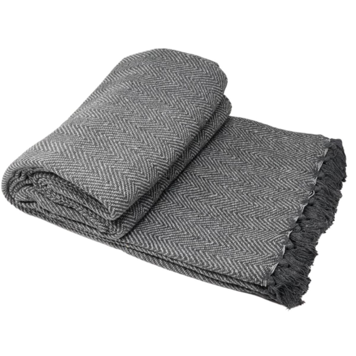 Herringbone Cotton Chair Sofa Bed Throws - Grey – image 2