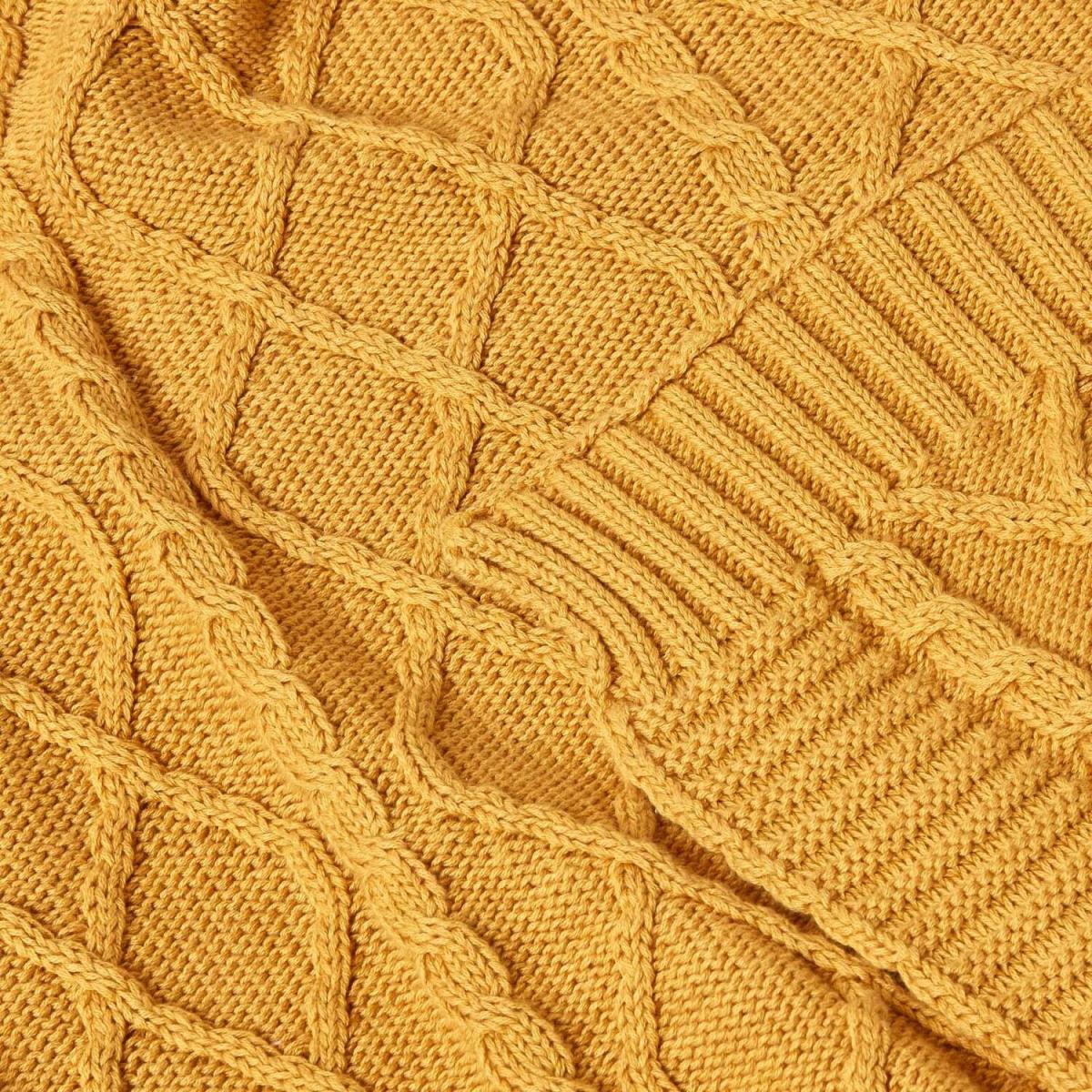Diamond Cable Knit Cotton Throw - Mustard / 200cm – image 3