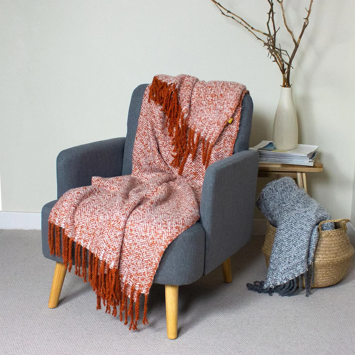 Herringbone Fringed Throw - Teal – image 19