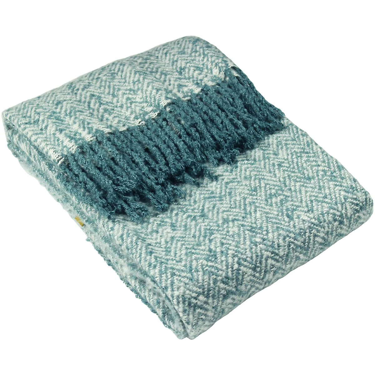 Herringbone Fringed Throw - Teal – image 9