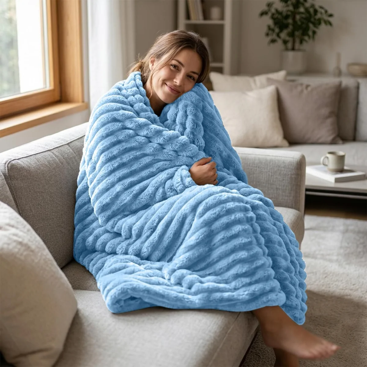 Casabella Throw Blanket - Ribbed Fleece Blanket – image 2