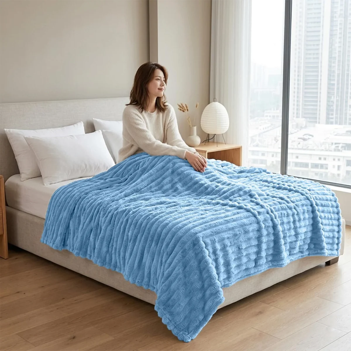 Casabella Throw Blanket - Ribbed Fleece Blanket – image 3
