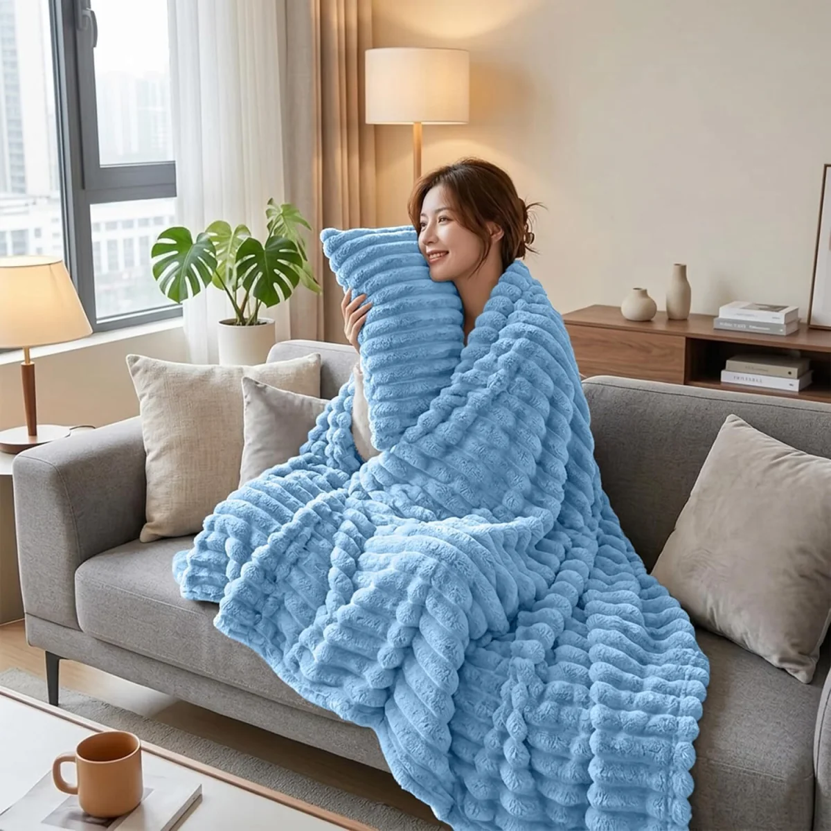 Casabella Throw Blanket - Ribbed Fleece Blanket – image 4