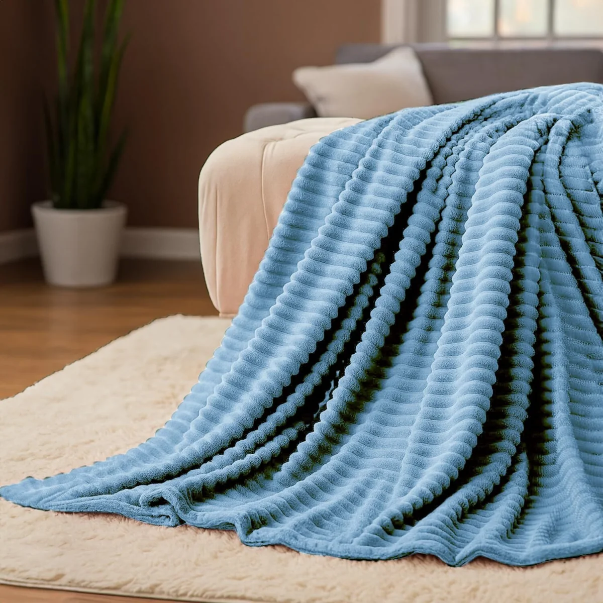 Casabella Throw Blanket - Ribbed Fleece Blanket – image 6