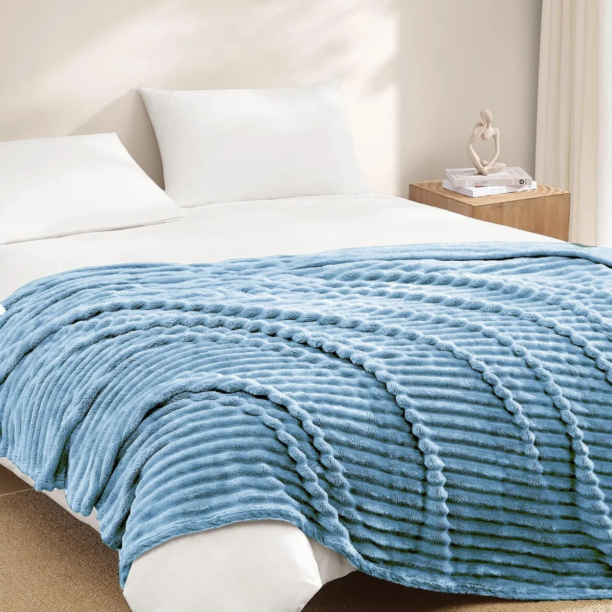 Casabella Throw Blanket - Ribbed Fleece Blanket – image 7