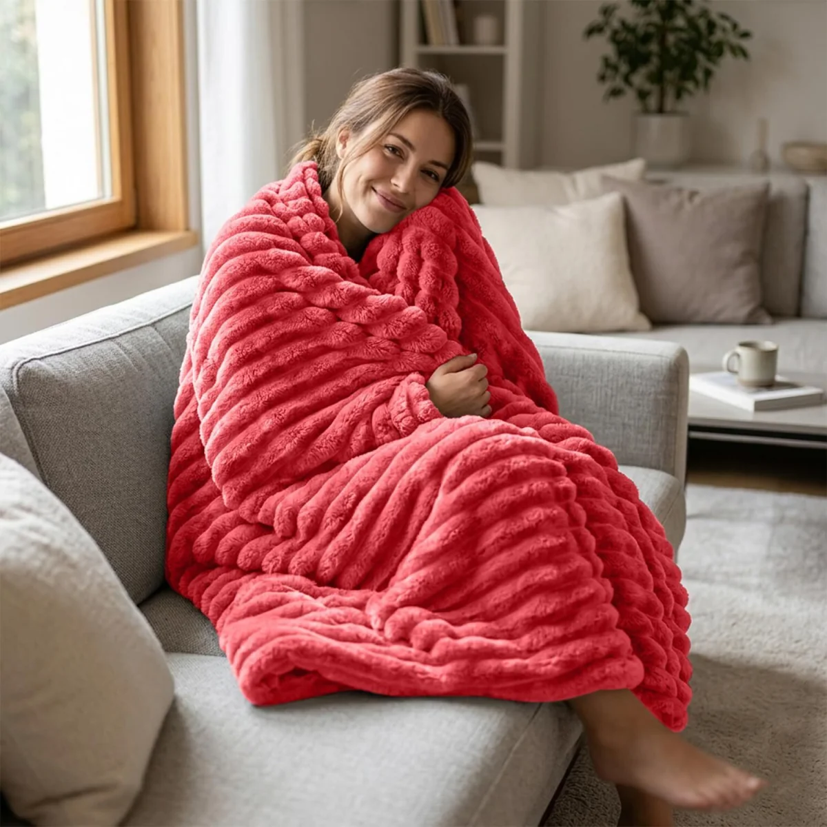 Casabella Throw Blanket - Ribbed Fleece Blanket – image 2