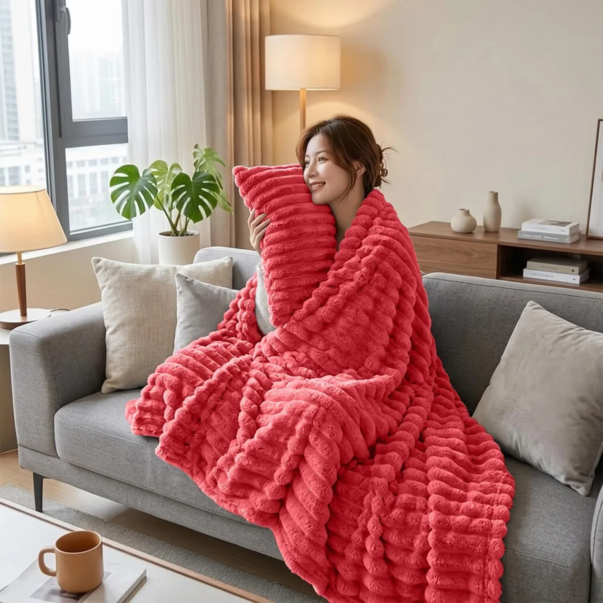 Casabella Throw Blanket - Ribbed Fleece Blanket – image 3