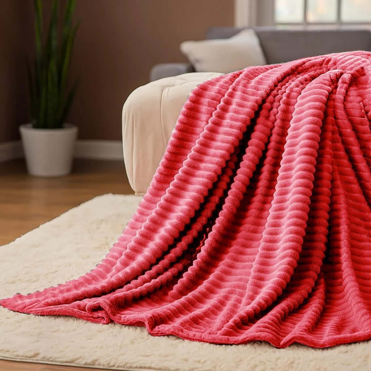 Casabella Throw Blanket - Ribbed Fleece Blanket – image 5