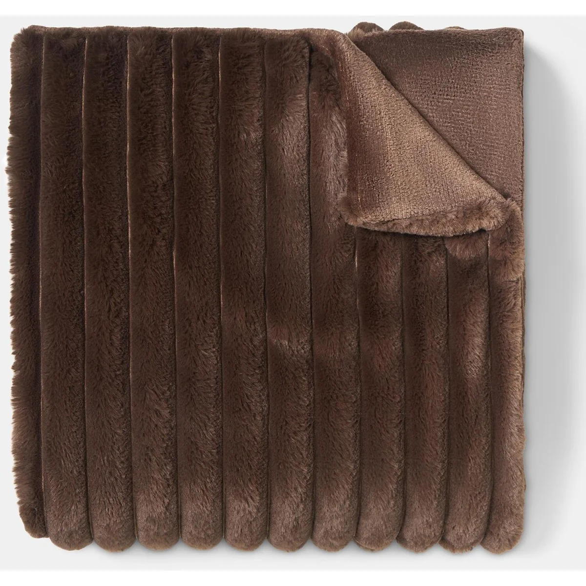 OHS Faux Fur Thick Ribbed Throw - Chocolate / 125cm / 1kg – image 4