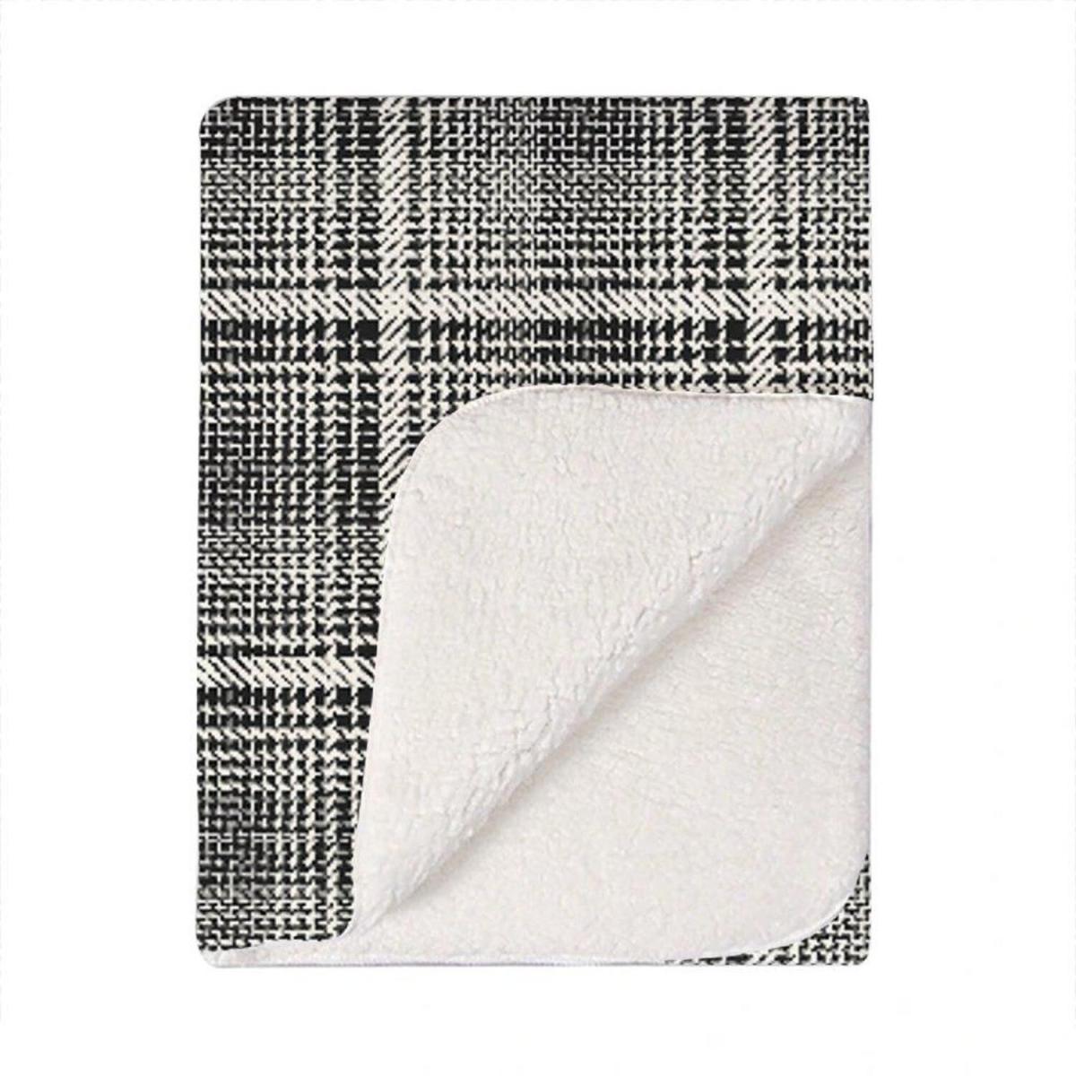 Monochrome Textured Checked Pattern Blanket - Grey – image 2