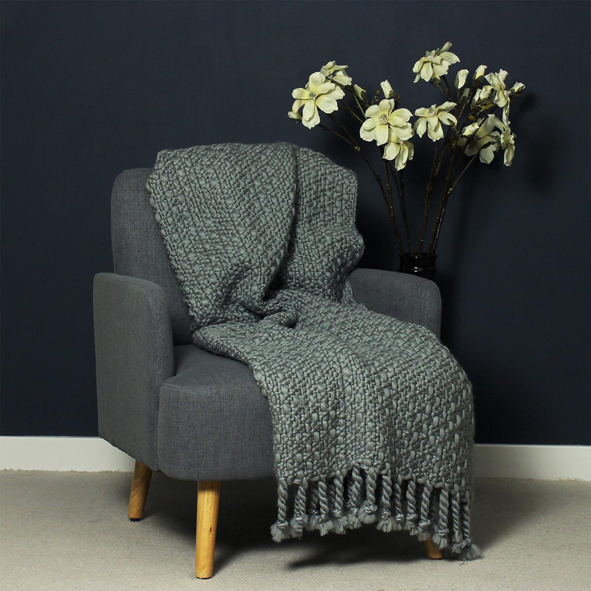 Large Chunky Knit Throw - Grey – image 2