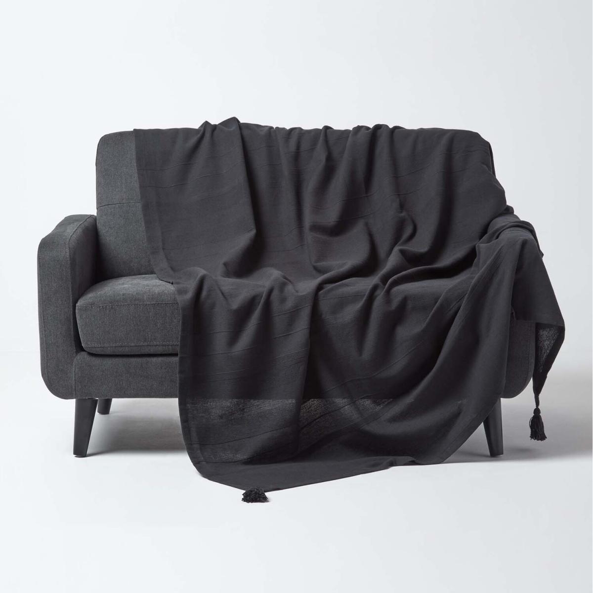 Cotton Rajput Ribbed Black Throw - Black – image 1