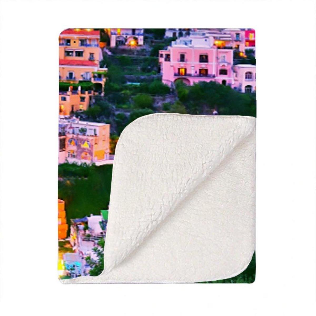 Postiano At Dusk, Amalfi Coast, Italy Blanket - Blue – image 2