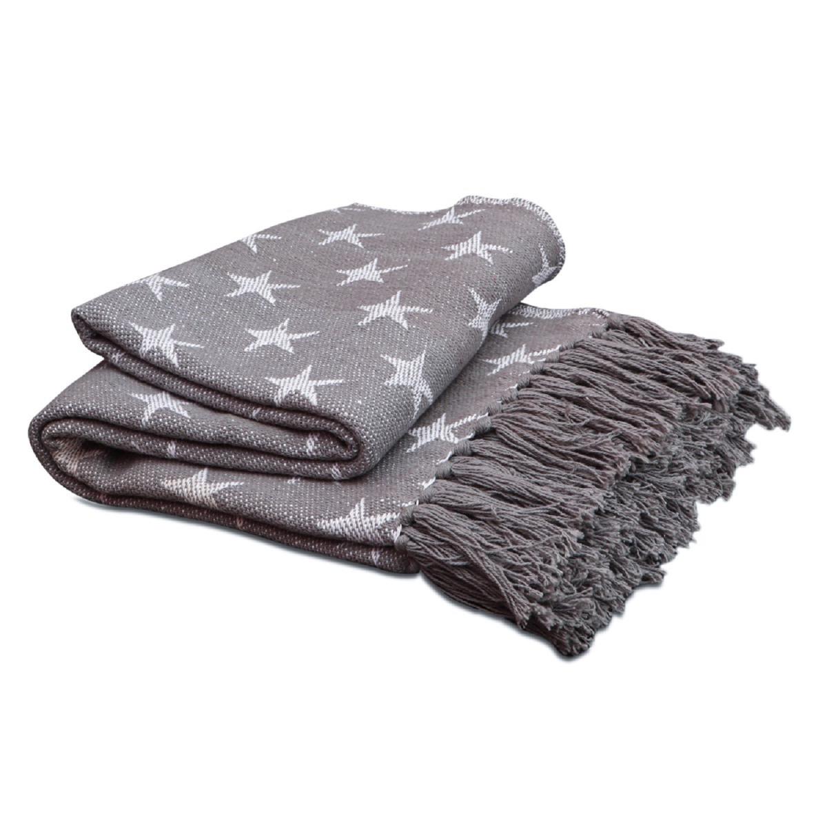 Jacquard Star Throw grey 100 percent Cotton - Grey – image 4