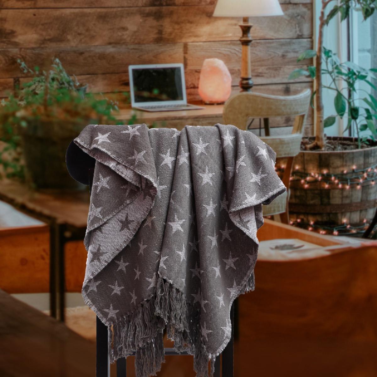 Jacquard Star Throw grey 100 percent Cotton - Grey – image 5