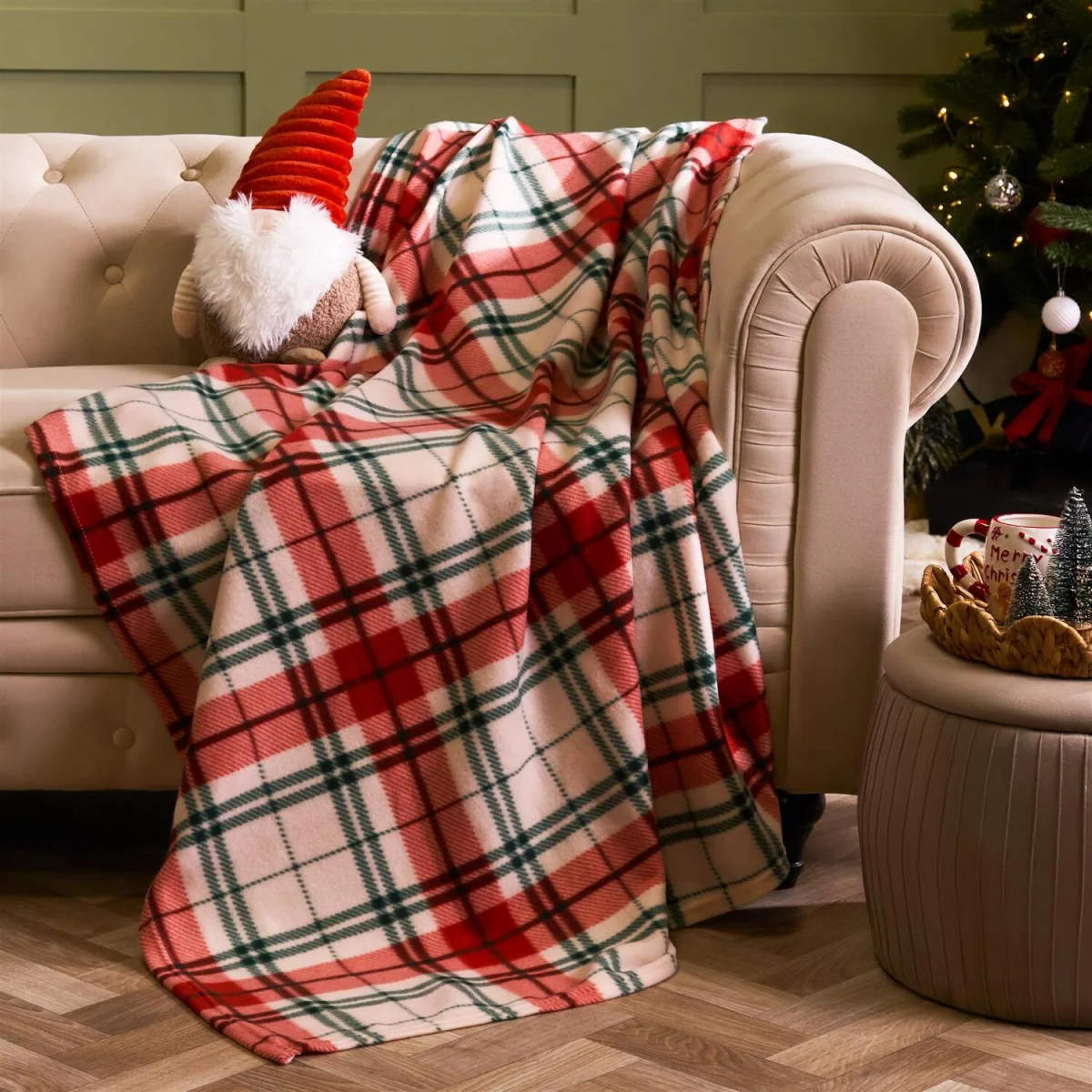 OHS Christmas Check Printed Throw - Red/White – image 1