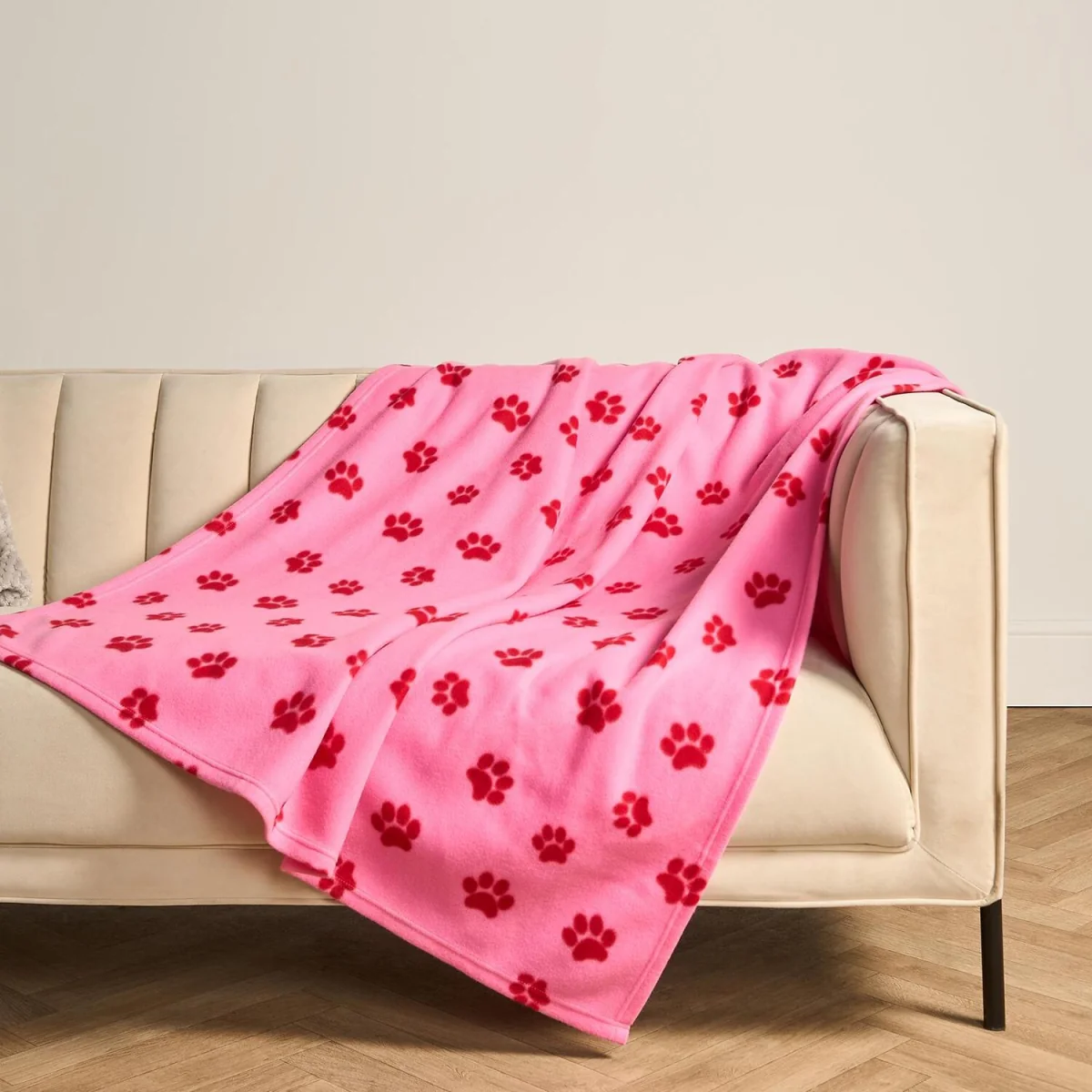 OHS Pet Paw Print Fleece Throw - Pink/Red – image 3