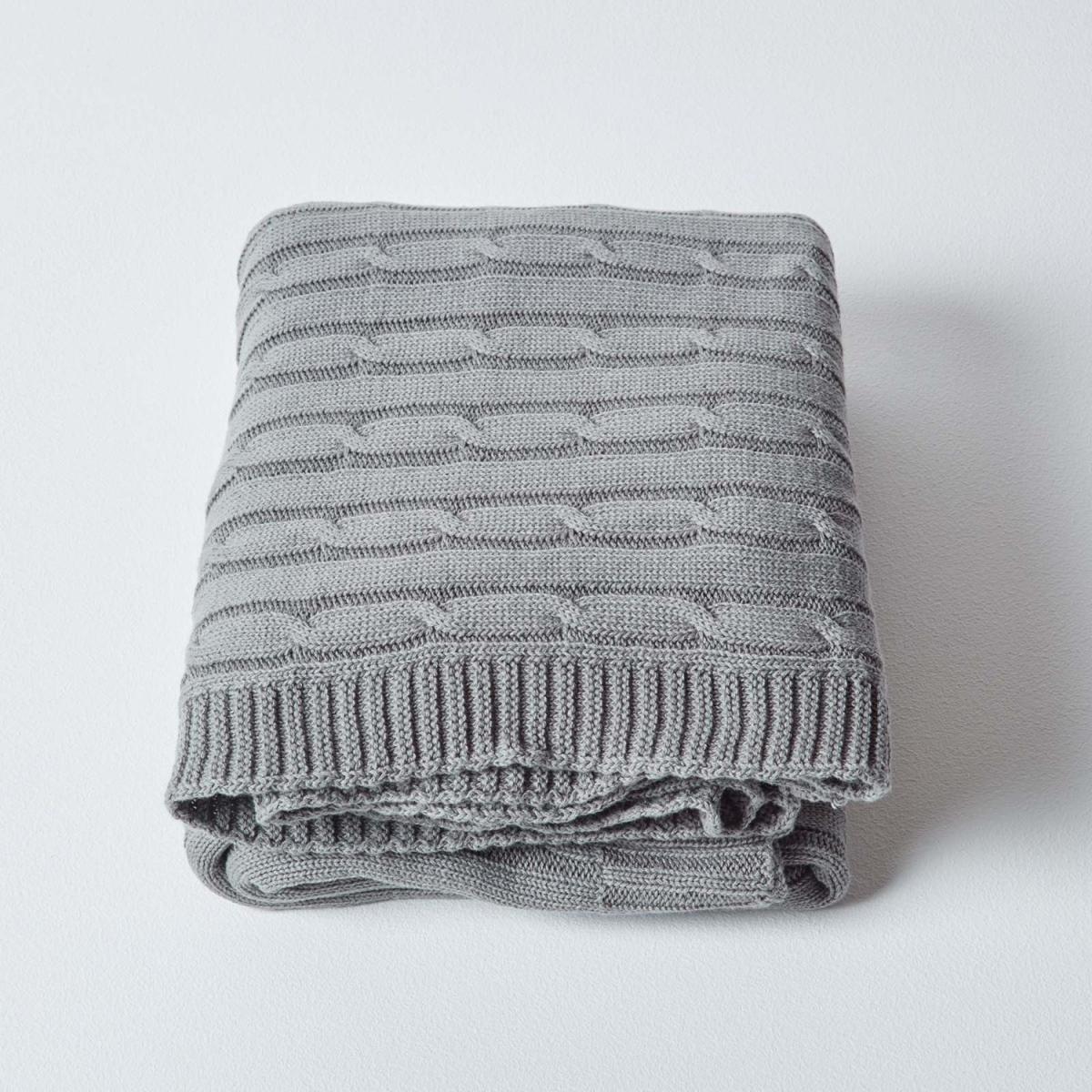 Cotton Cable Knit Throw Grey - Grey – image 2