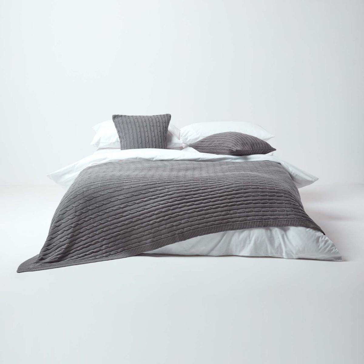 Cotton Cable Knit Throw Grey - Grey – image 3