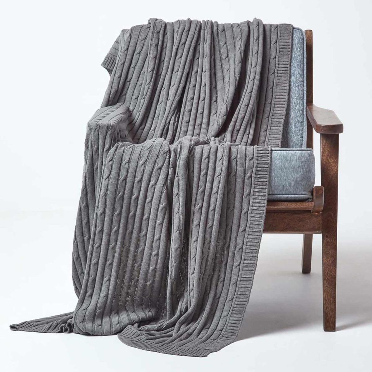 Cotton Cable Knit Throw Grey - Grey – image 4