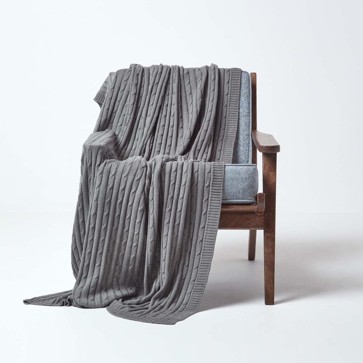 Cotton Cable Knit Throw Grey - Grey – image 5