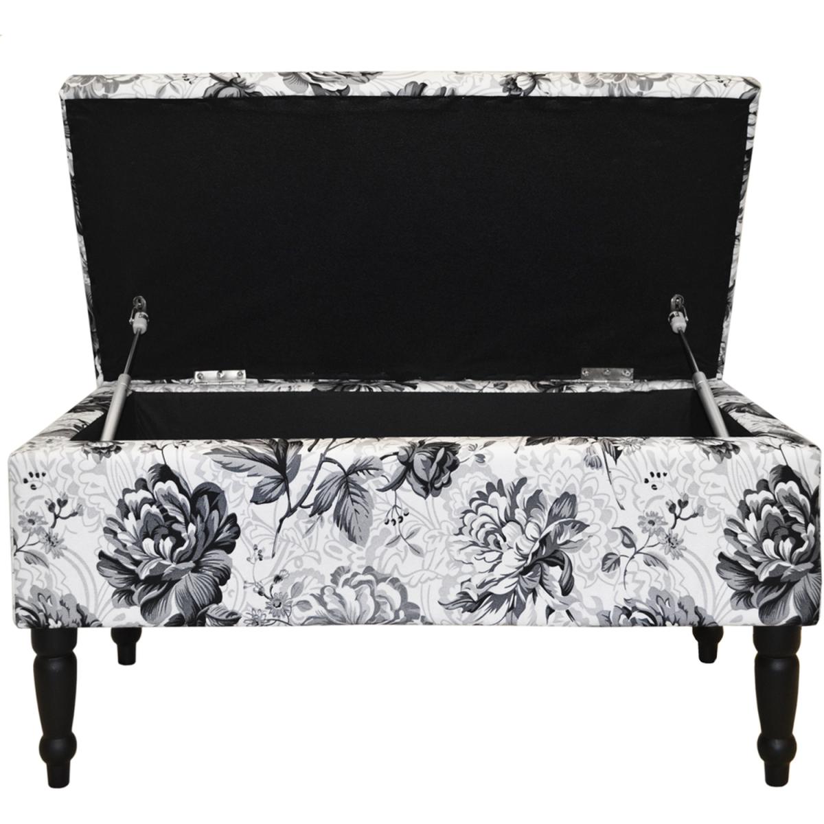 BLACK ROSE - Storage Ottoman Stool  Blanket Box  Padded Trunk - Black  White - Black / White – image 2