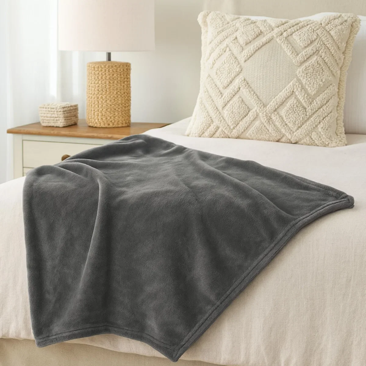 Super Soft Plain Flannel Throw Blanket - Grey