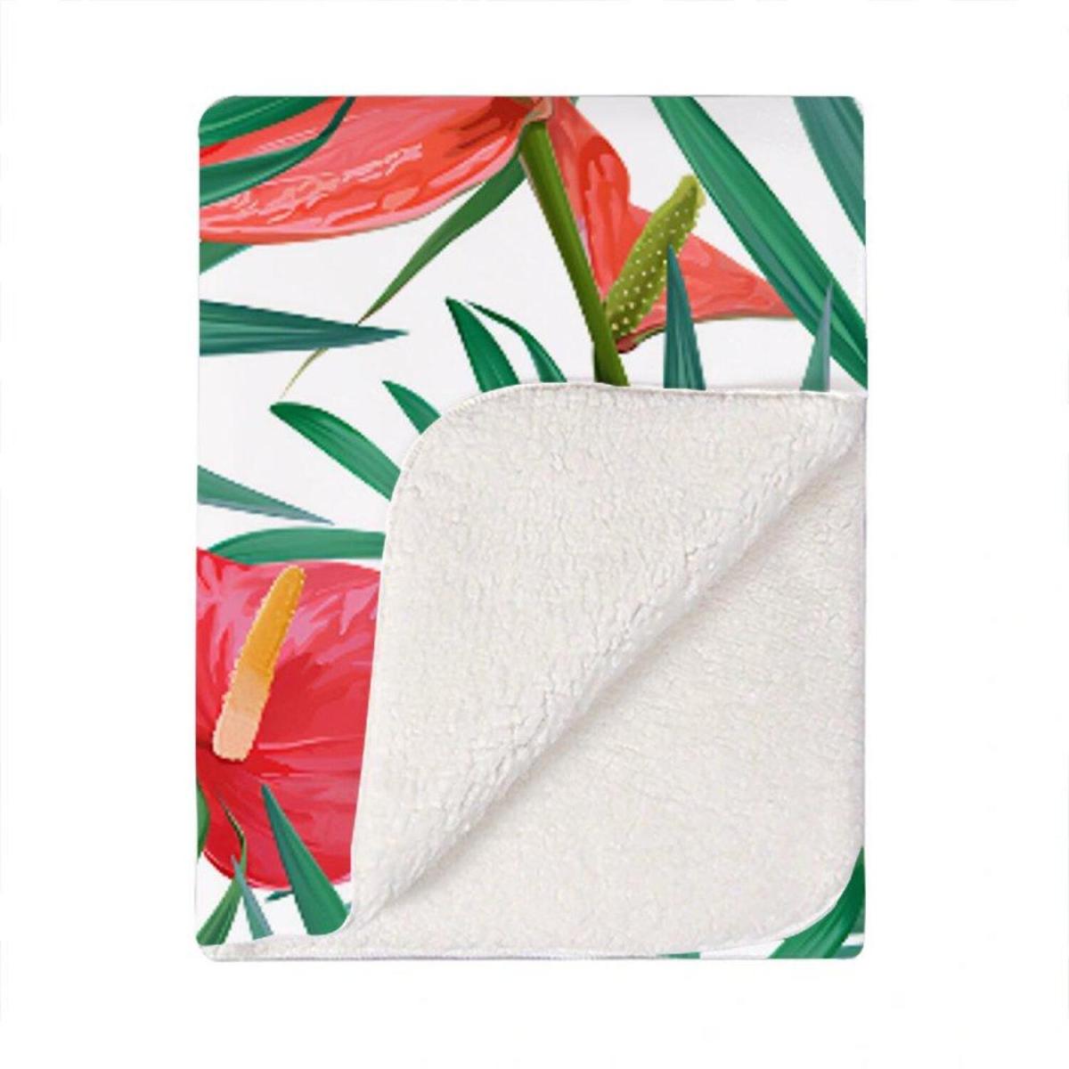Tropical Flowers And Palm Leaves Blanket - Green – image 2