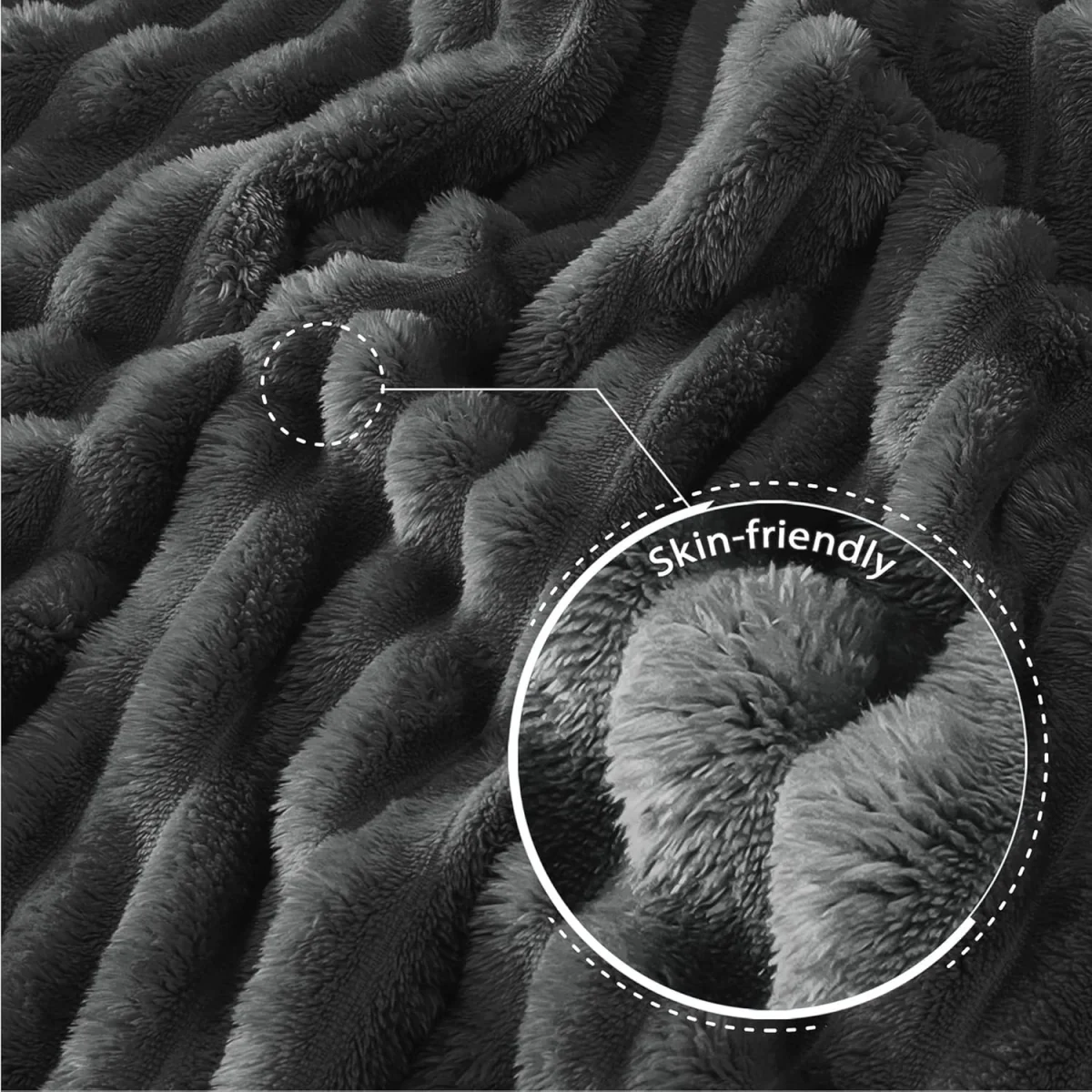 Ribbed Jacquard Fleece Blanket 200x240cm - Black – image 2