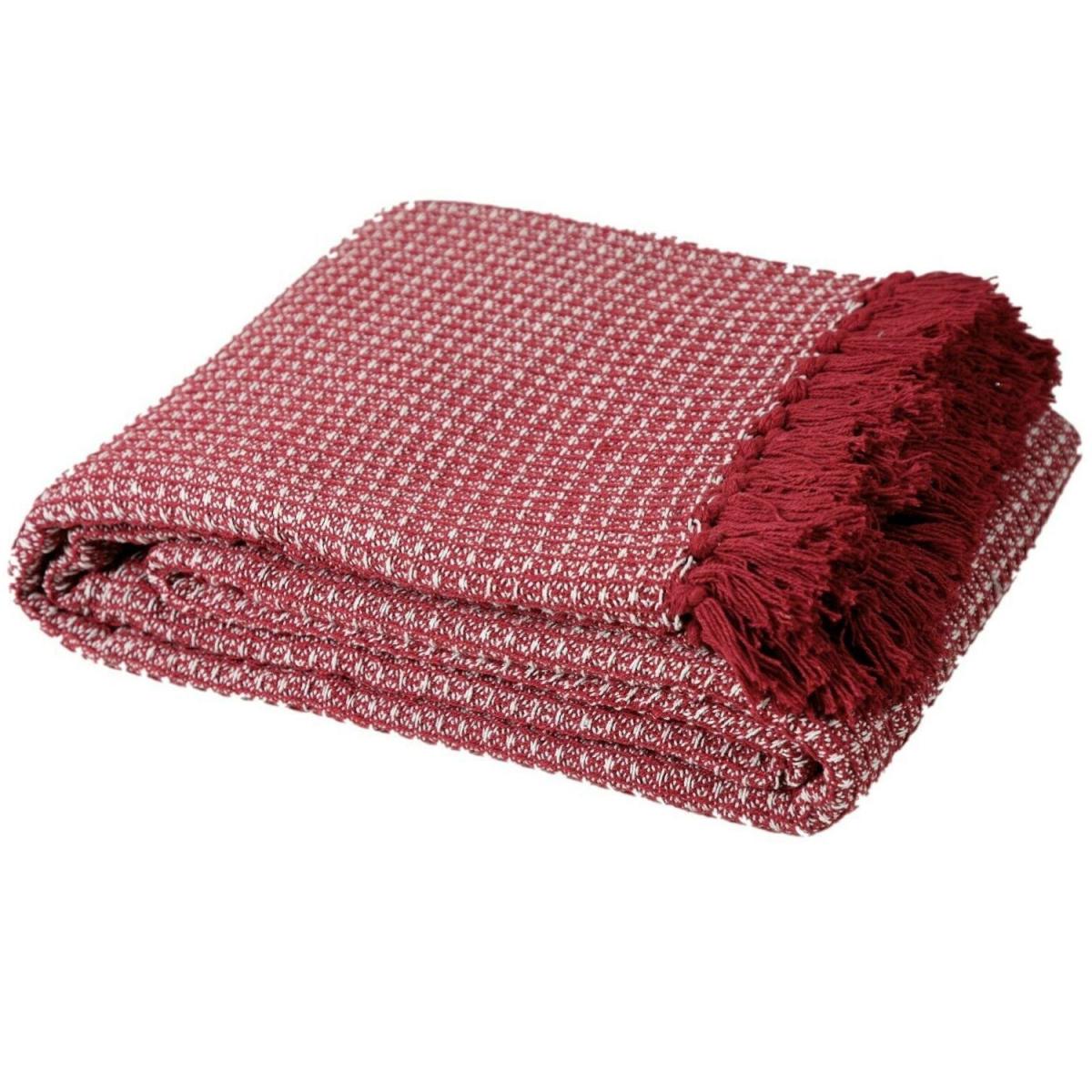 Two Tone Honeycomb Cotton X Large Chair Sofa Bed Throws - Red – image 2