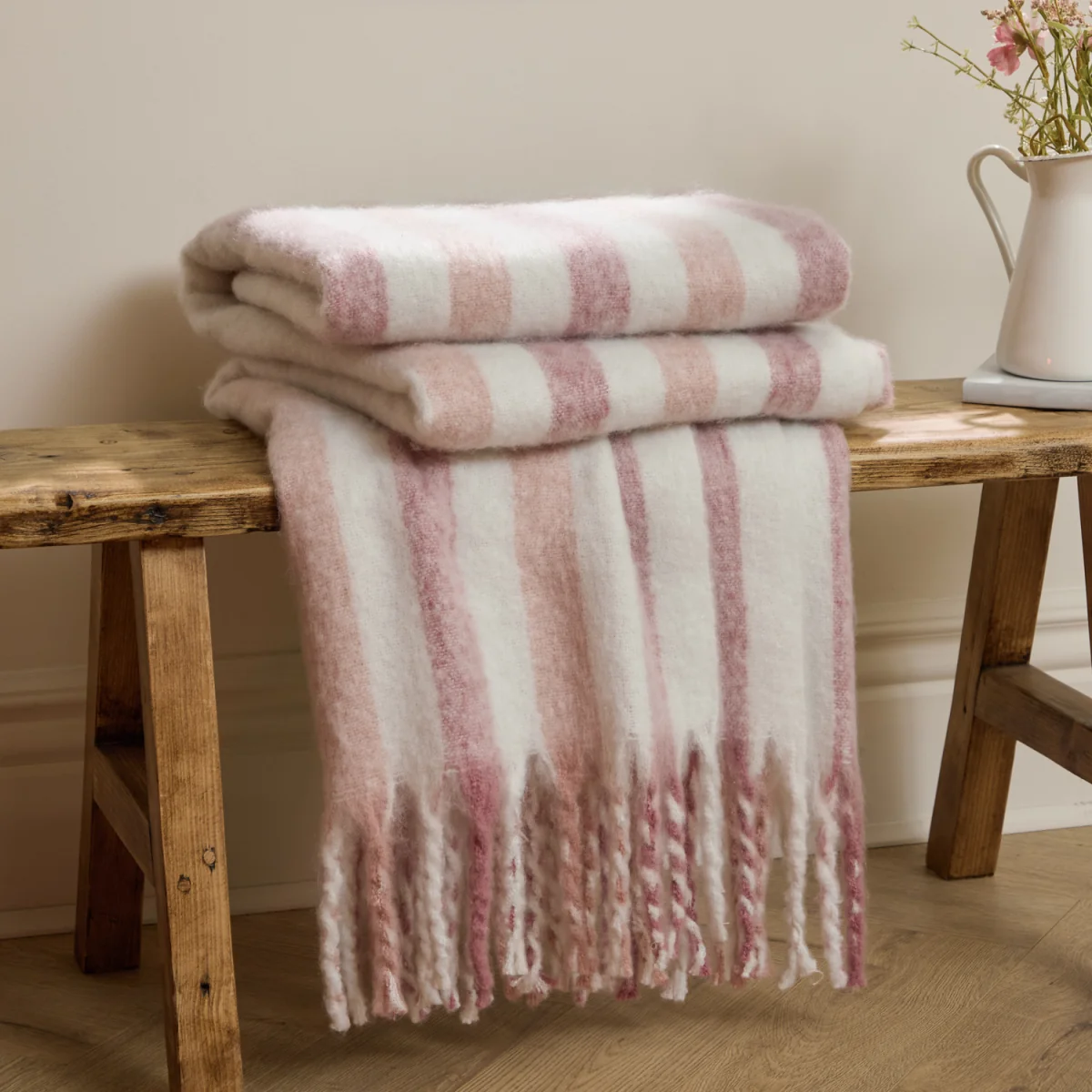Beechwood 100% Cotton Woven Stripe Throw - Camellia – image 1