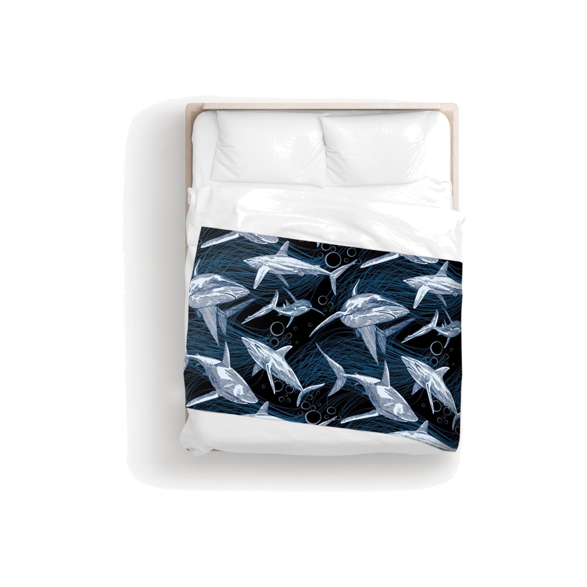Hand Drawn Shark Pattern Blanket - Blue – image 1