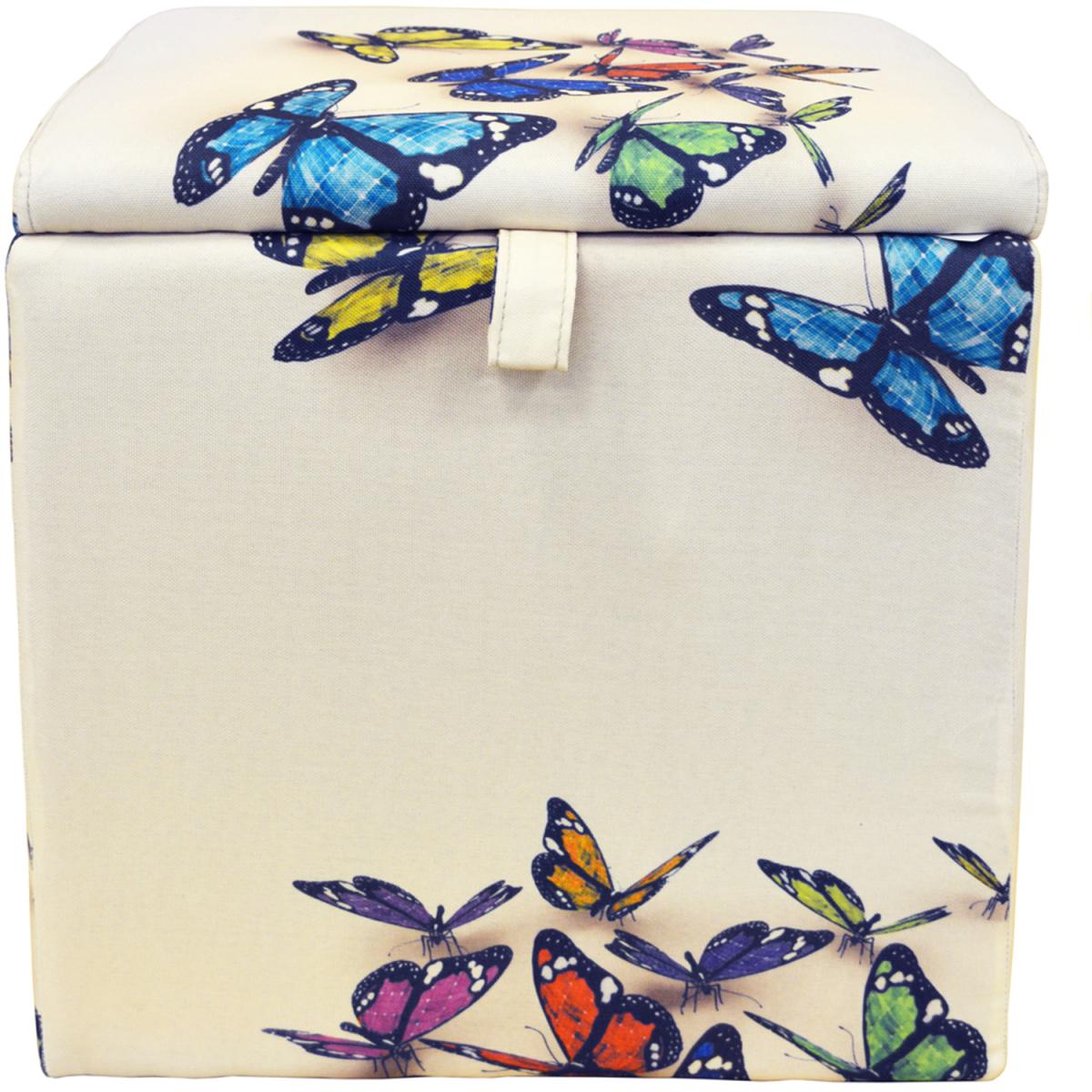 BUTTERFLY - Square Storage Ottoman Stool  Blanket Box Cube - Cream  Multi - Cream / Multi-coloured – image 2
