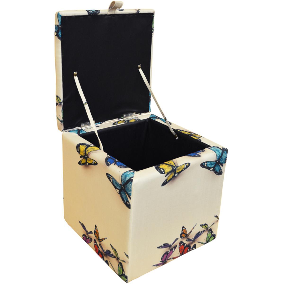 BUTTERFLY - Square Storage Ottoman Stool  Blanket Box Cube - Cream  Multi - Cream / Multi-coloured – image 3