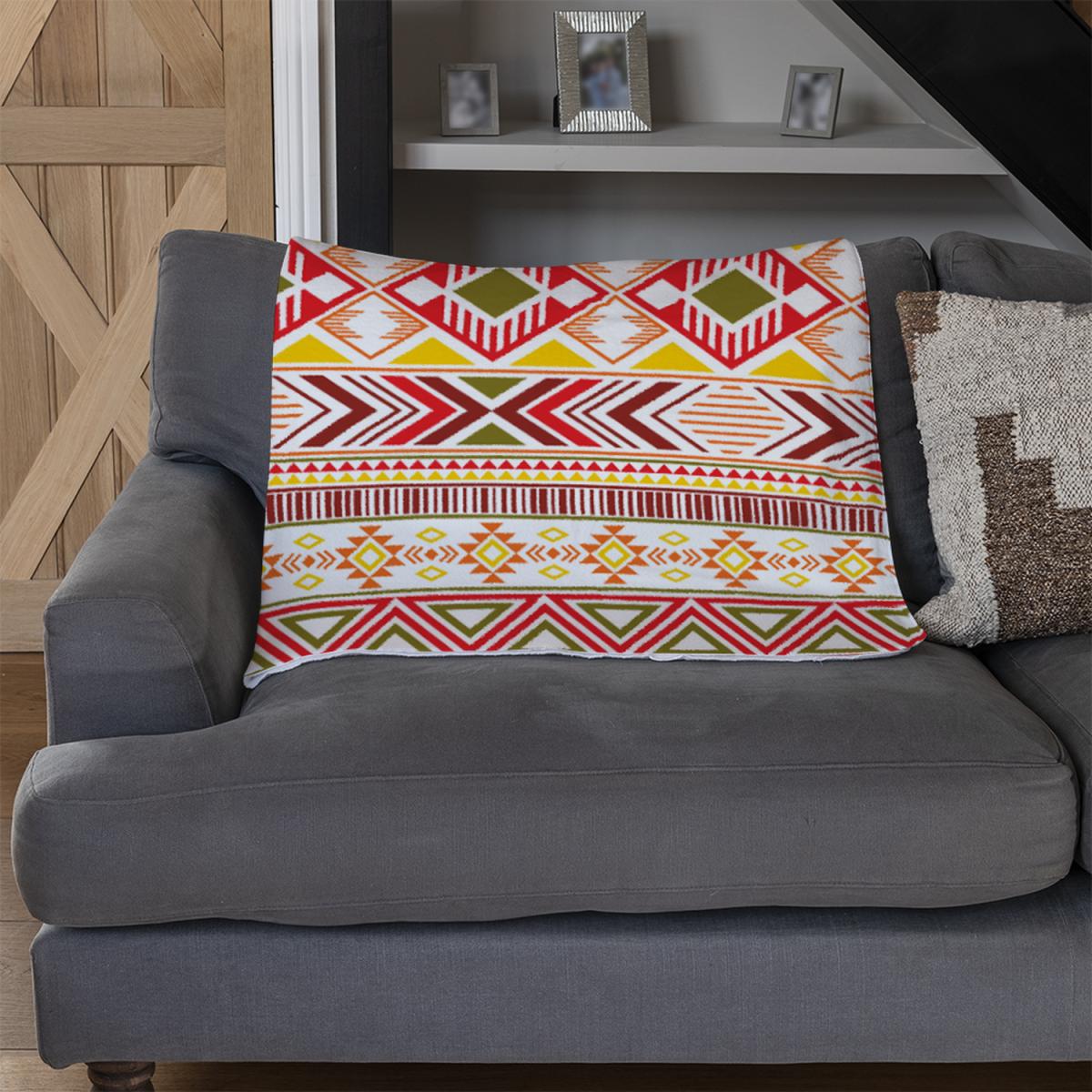 Aztec American Indian Pattern Blanket - Red – image 3