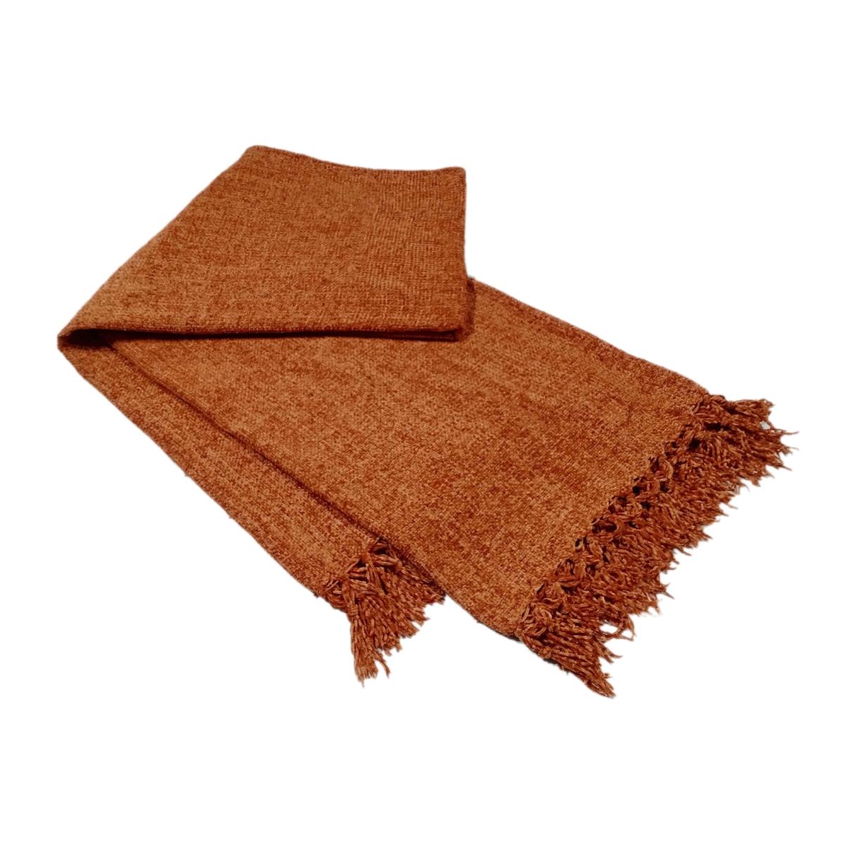 Chenille Throw with Tassels - Terracotta