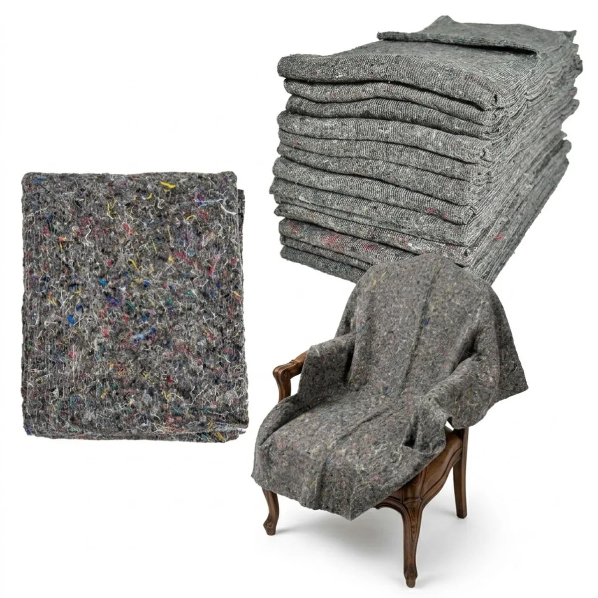 25 x Large Removal Blankets 200 x 150cm Premium Cross-Stitched Wool Moving Covers - Grey – image 2
