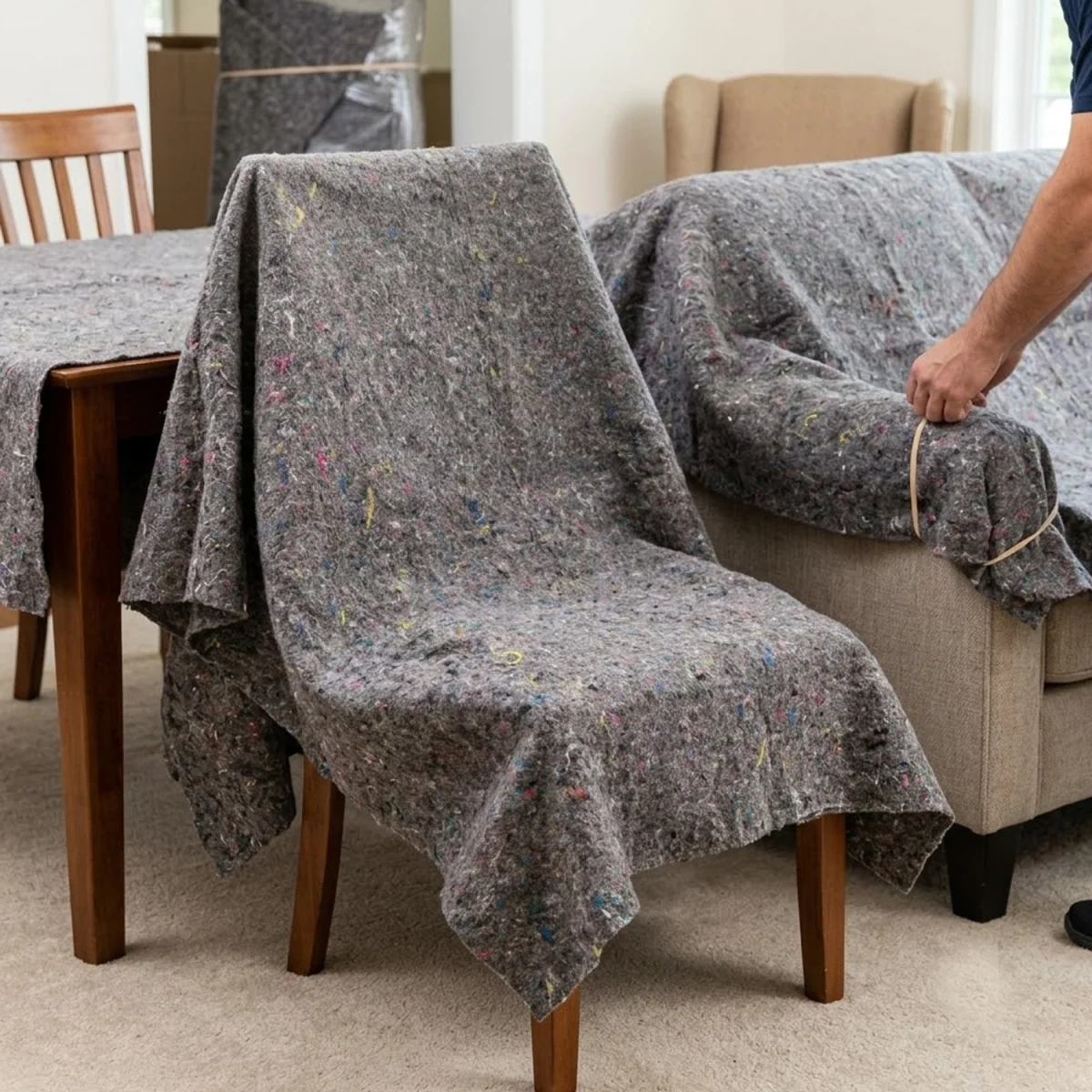 25 x Large Removal Blankets 200 x 150cm Premium Cross-Stitched Wool Moving Covers - Grey – image 3