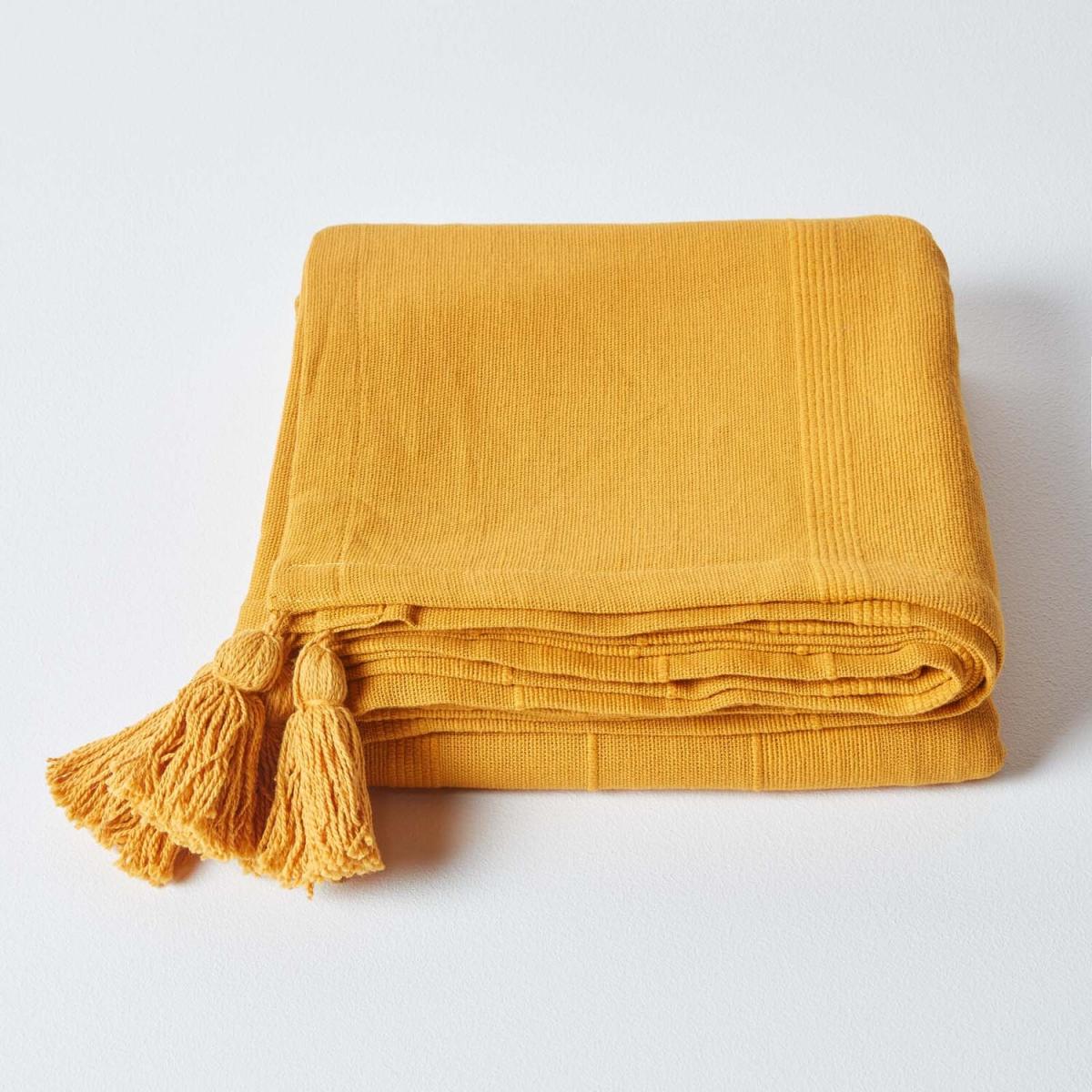 Homescapes Cotton Rajput Ribbed Throw - Mustard / 2.32kg / 360cm – image 2