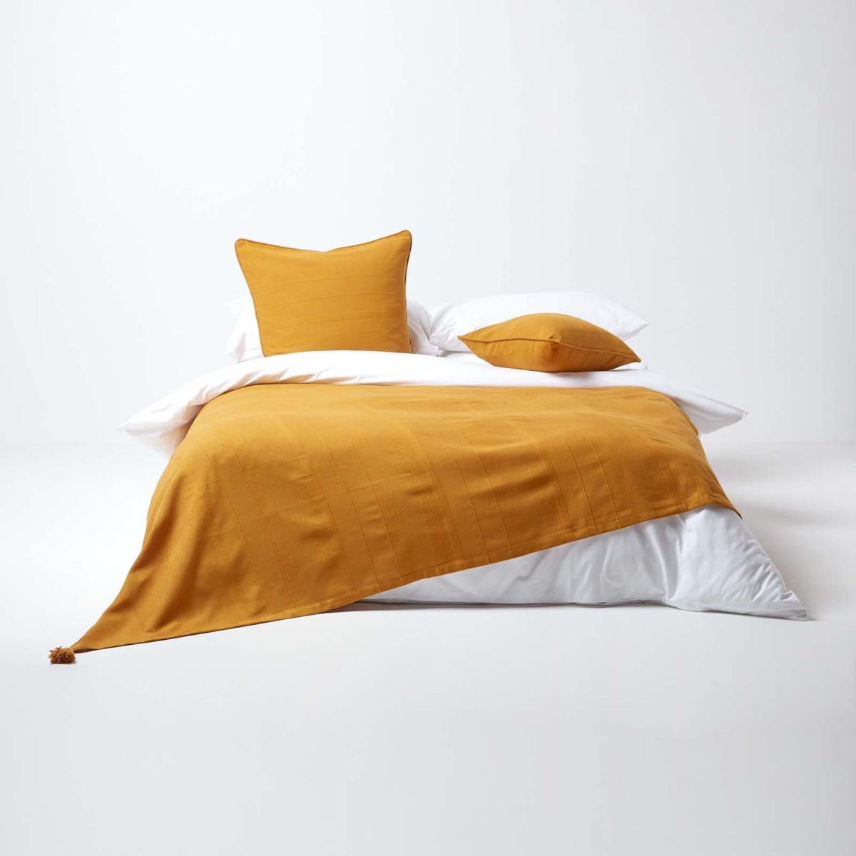 Homescapes Cotton Rajput Ribbed Throw - Mustard / 2.32kg / 360cm – image 3