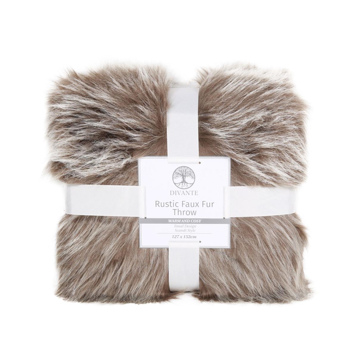 Rustic Faux Fur Throw - Brown – image 2