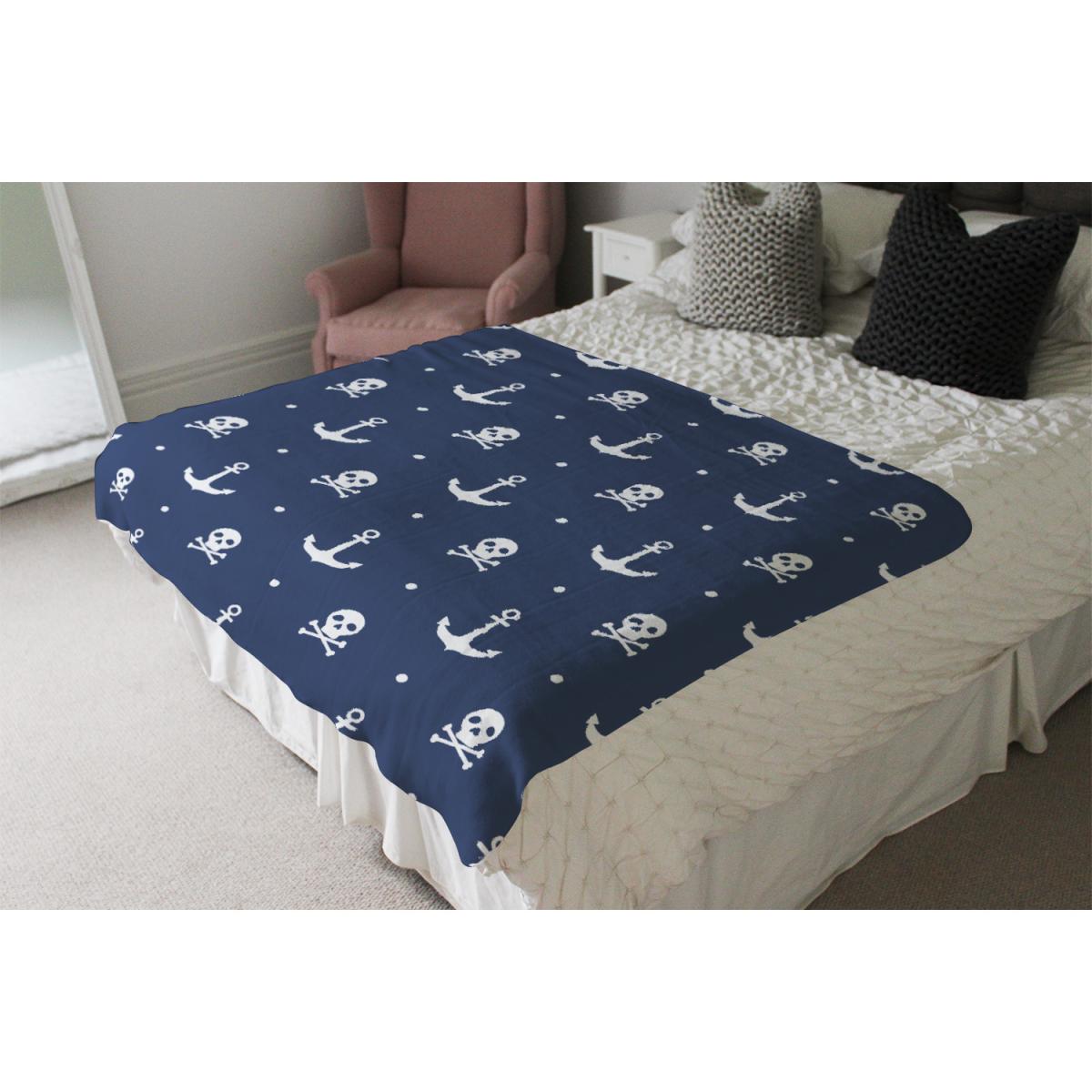Anchor With Skull Bones Blanket - Blue – image 4