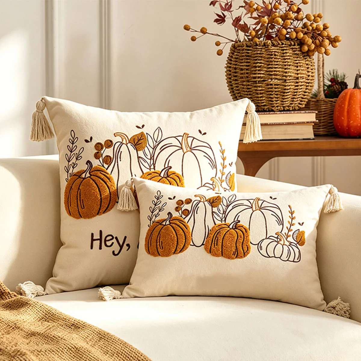 Autumn Pumpkin Throw Pillow Covers - Neutral – image 2
