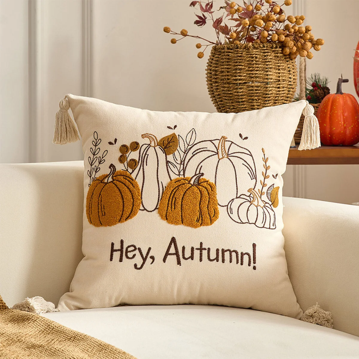 Autumn Pumpkin Throw Pillow Covers - Neutral – image 3