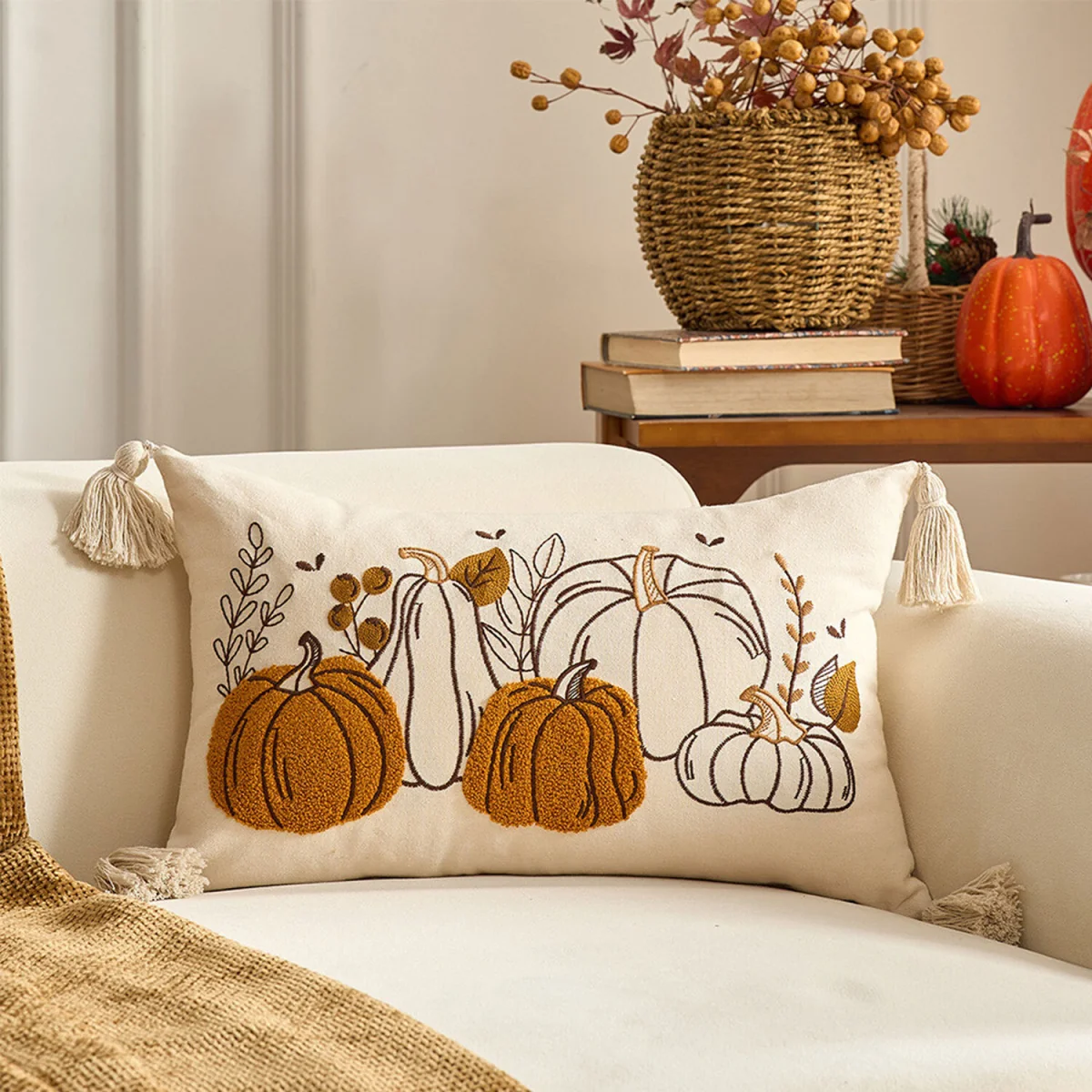 Autumn Pumpkin Throw Pillow Covers - Neutral – image 1