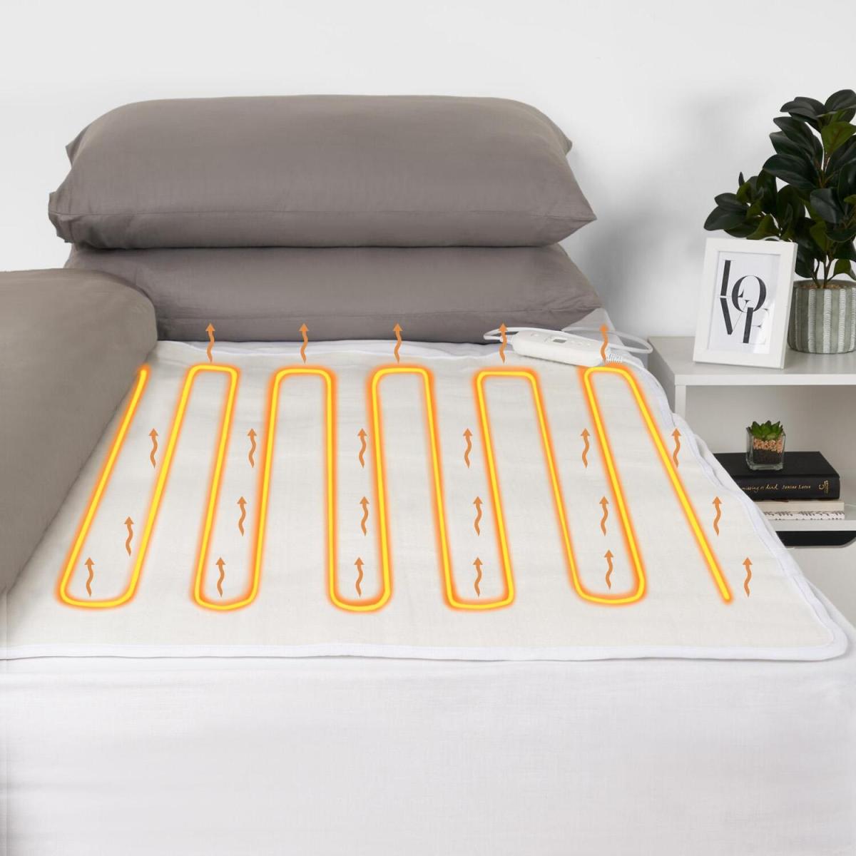 OHS Heated Electric Under Sheet Blanket Warm Fleece Winter White Topper - Double - White – image 2