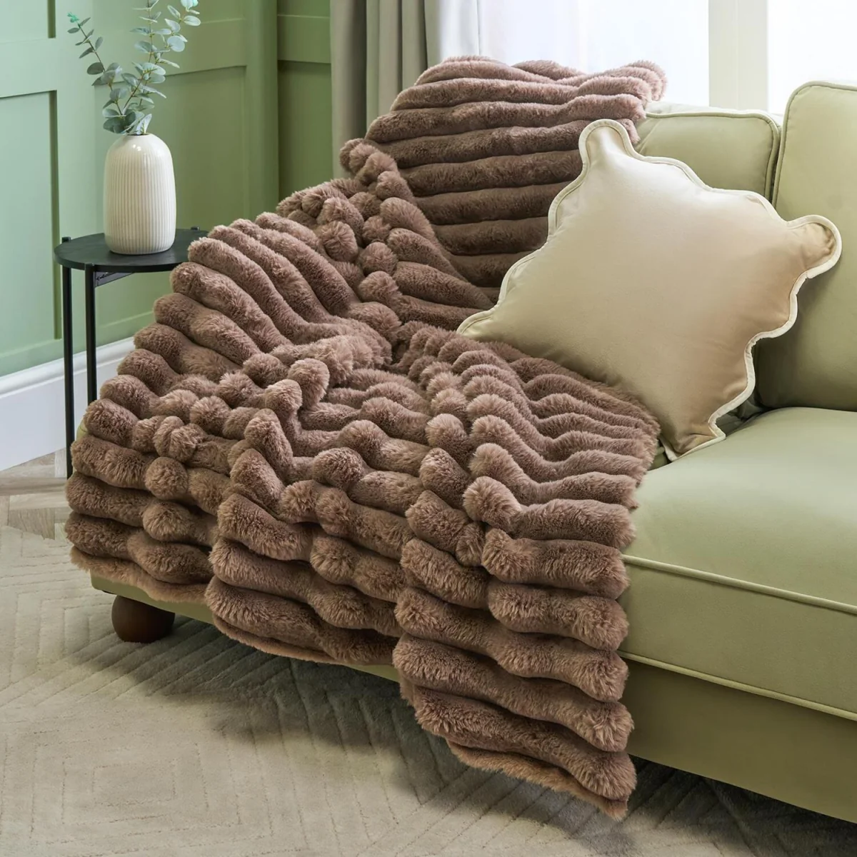 OHS Jumbo Faux Fur Ribbed Throw - Mink – image 2