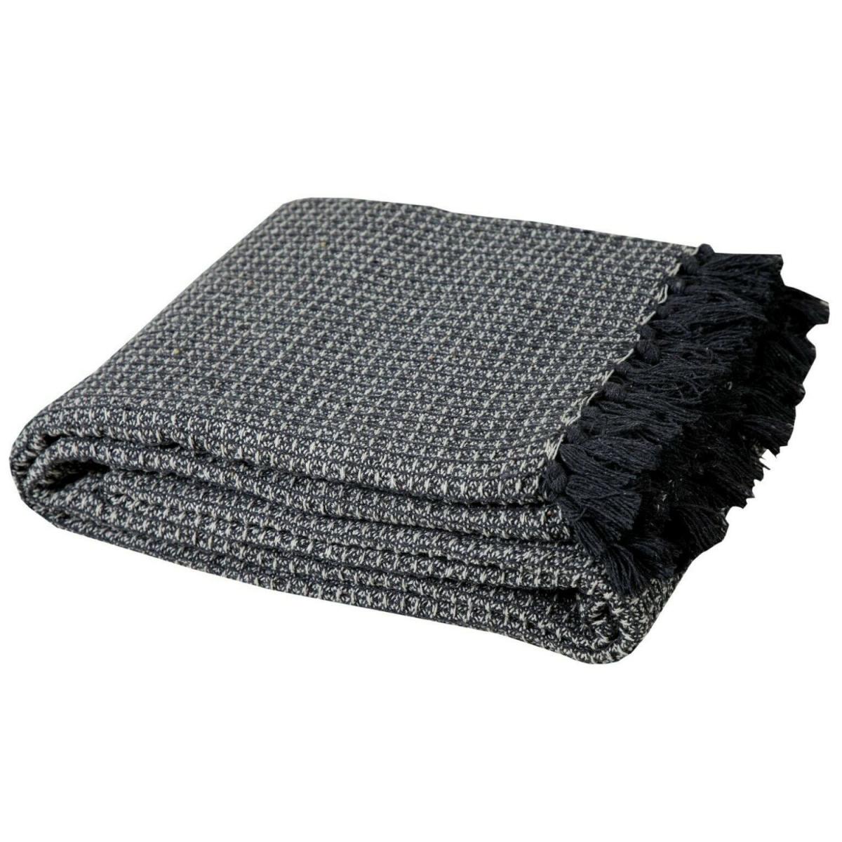 Cotton Two Tone Honeycomb Sofa Throw - Dark Grey – image 2