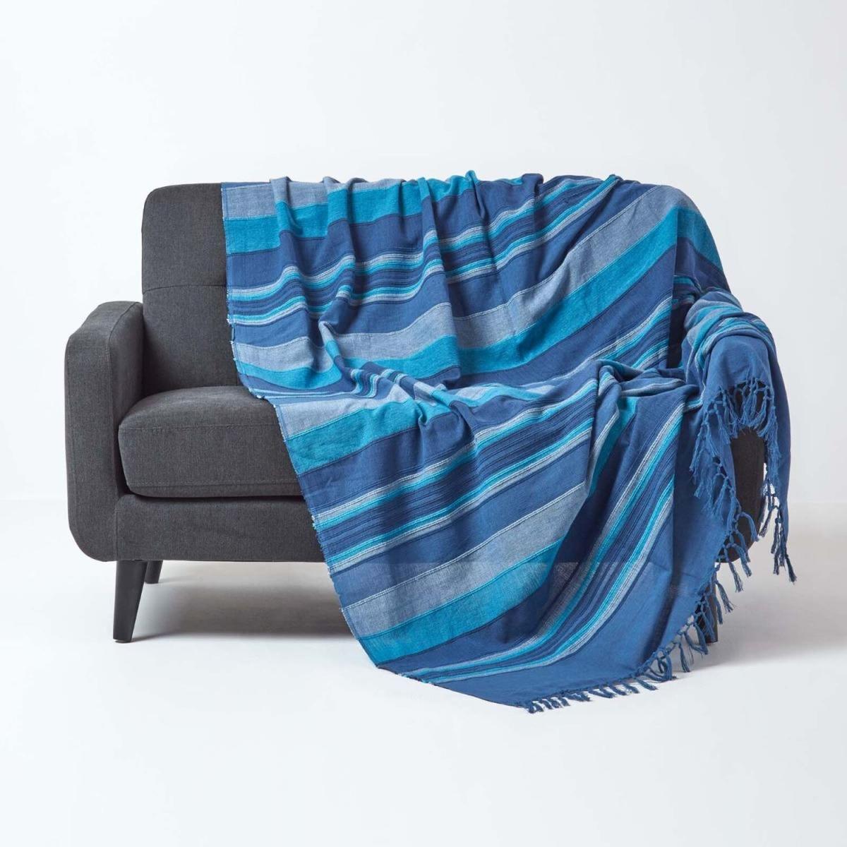 Cotton Morocco Striped Blue Throw - Blue / Large – image 2