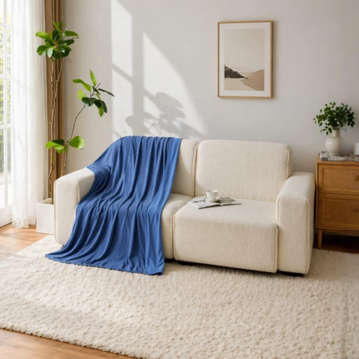 Dyzi Cooling Lightweight Summer Blanket Breathable with Cooling Technology F - Blue